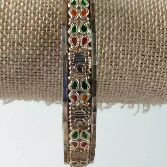 Vintage 925 Sterling Red and Green Enamel Unique 8” Bracelet. See Photos - Picture 2 of 5